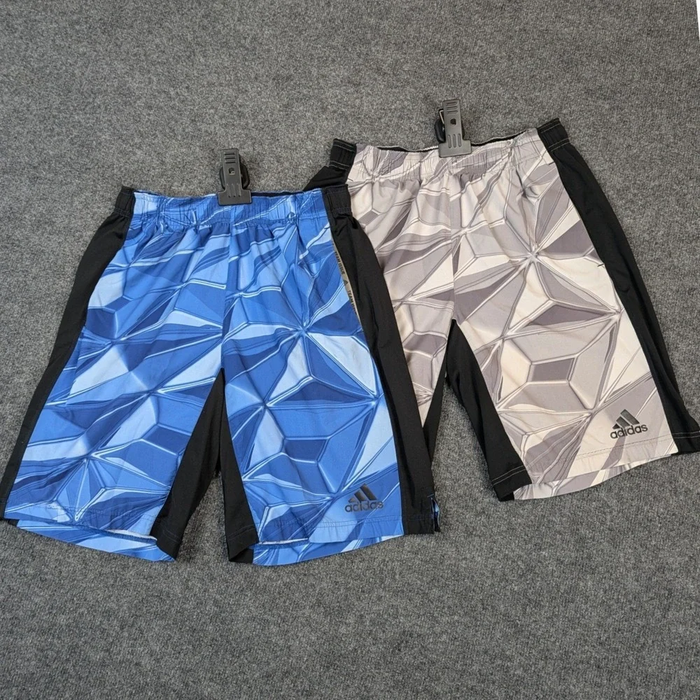 Adidas Team Issue Sample Geometric Prism Shorts Lot of 2 Mens Medium Blue Grey